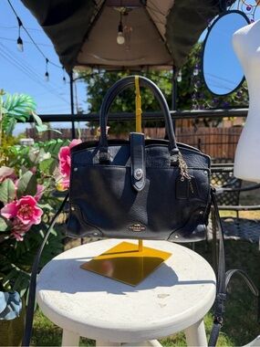 Coach Black Pebbled Leather Satchel with Top Handles and Strap